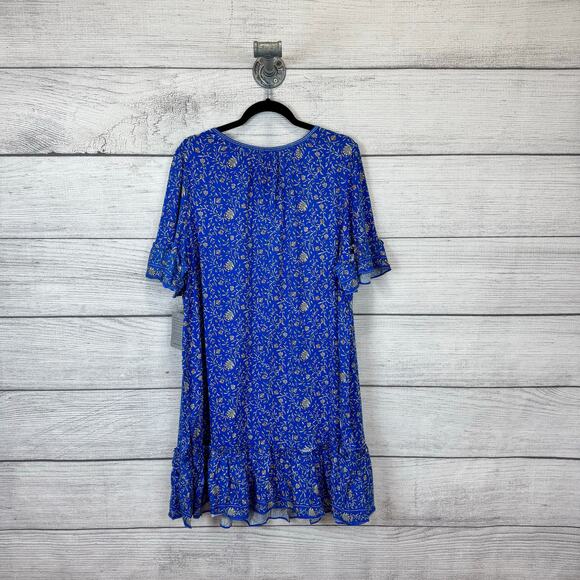 Max Studio Plus Size Blue Ruffle Flutter Sleeve Floral Mini Spring Dress Size 2X - Picture 6 of 8